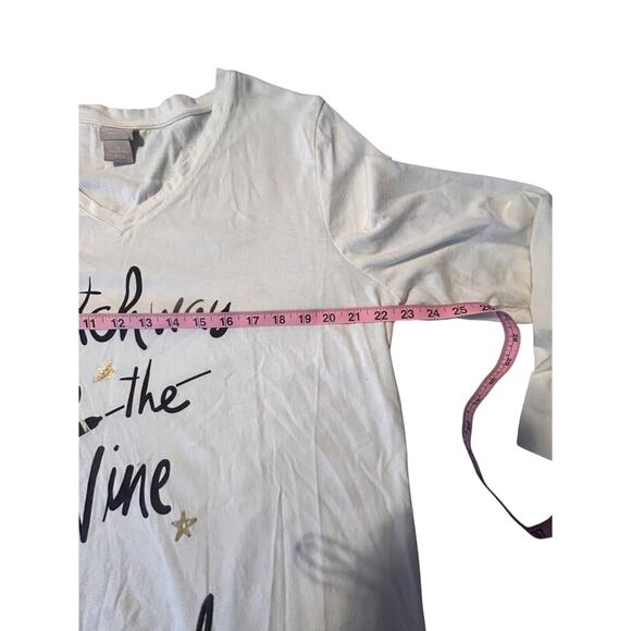 Chico’s Zenergy Witch Way to the Wine Shirt Size 3 (16/18) White V-Neck Tee - Picture 4 of 7